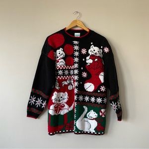 *SOLD* Vintage 80s Christmas cat tacky oversized holiday sweater